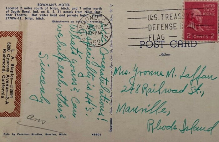 Bowmans Motel - Old Postcard View (newer photo)